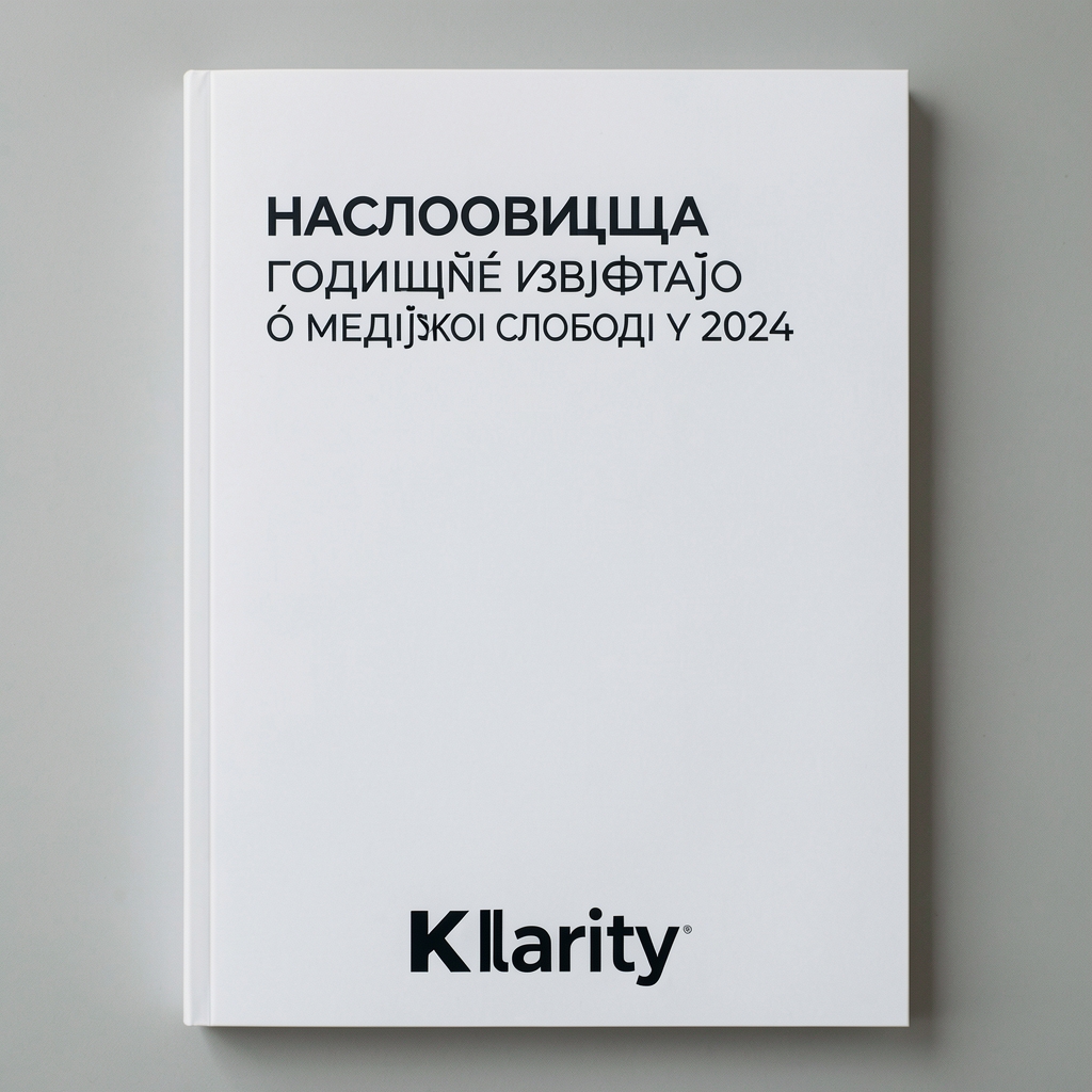 Насловница годишњег извjештаја о медијској слободи у Crnoj Gori 2024 са насловом и логом платформе Klarity